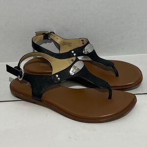 MICHAEL Michael Kors Women's Black MK Plate Thong Flat Sandals Size 6.5M
